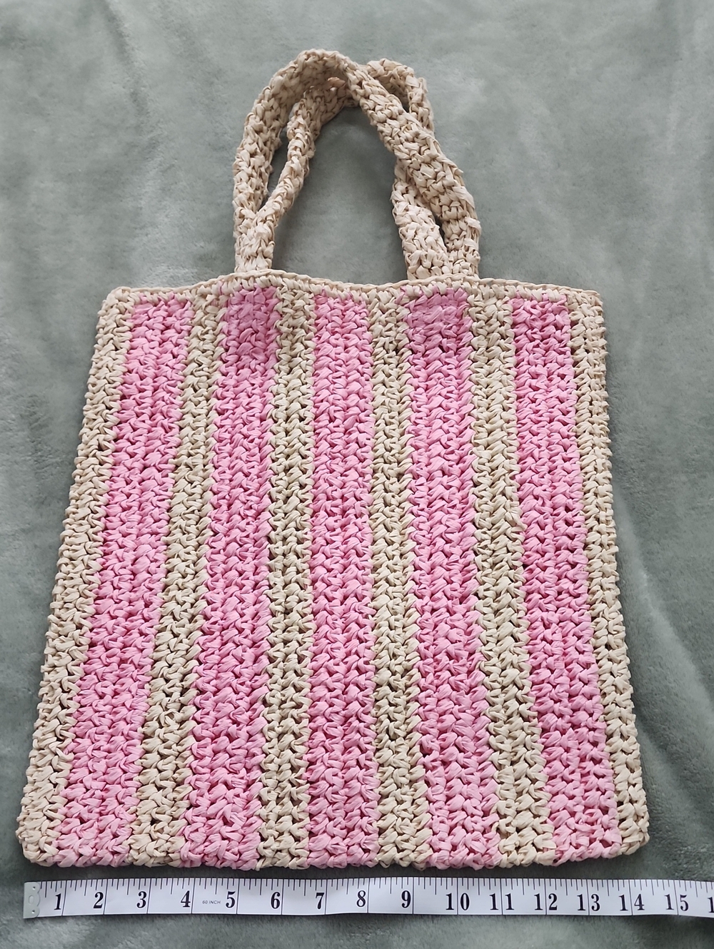Striped Pink and Cream Crochet Tote Bag